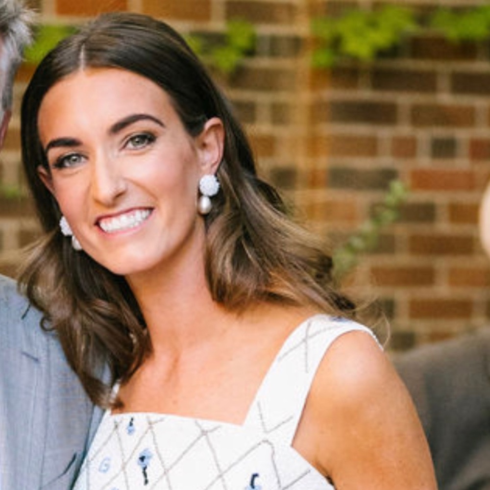 Nicola Bathie White Floral Bouquet + Pearlt Drop Earring